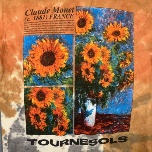 Monet Shirt Adult MEDIUM Brown Sunflower Painting Art Tie Dye Tournesols Floral