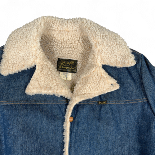 Vintage Wrangler Jacket Adult EXTRA LARGE Blue Wrange Coat Sherpa Denim USA 70s