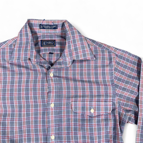 Vintage Enro Sportswear Shirt Adult SMALL Purple Plaid Polyester Cotton 80s