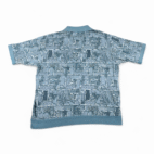 Vintage Haband Polo Shirt Adult LARGE Blue Bamboo Geometric Leaves Banded 90s