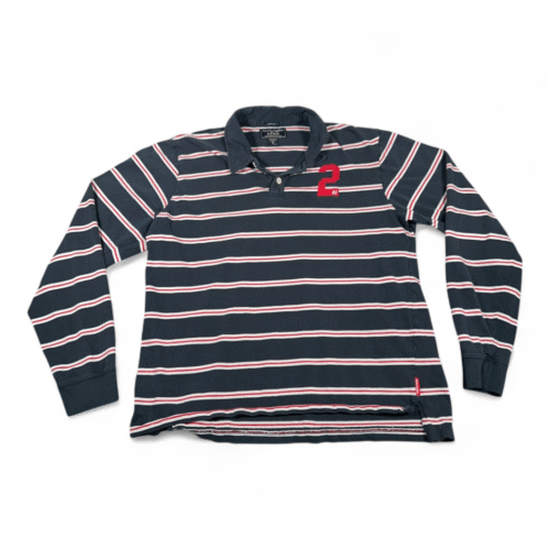 Vintage Abercrombie Fitch Polo Shirt Adult LARGE Blue Striped Muscle Preppy 90s