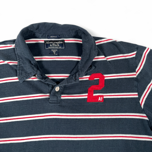 Vintage Abercrombie Fitch Polo Shirt Adult LARGE Blue Striped Muscle Preppy 90s