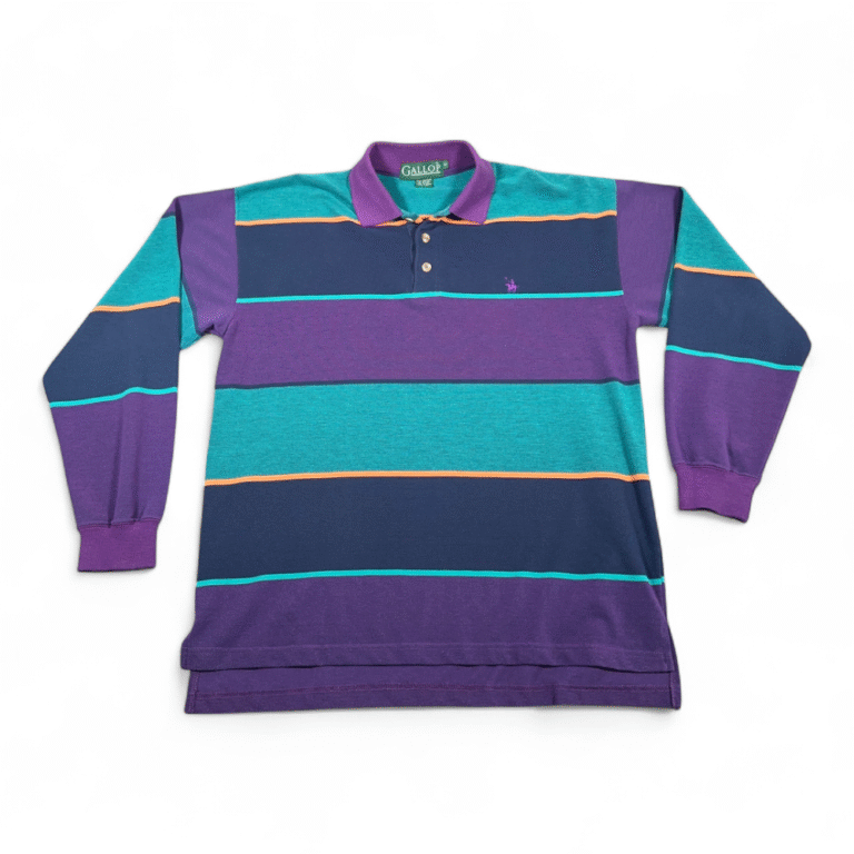 Vintage Rugby Polo Shirt Adult MEDIUM Purple Green Colorblock Stripes Preppy 90s