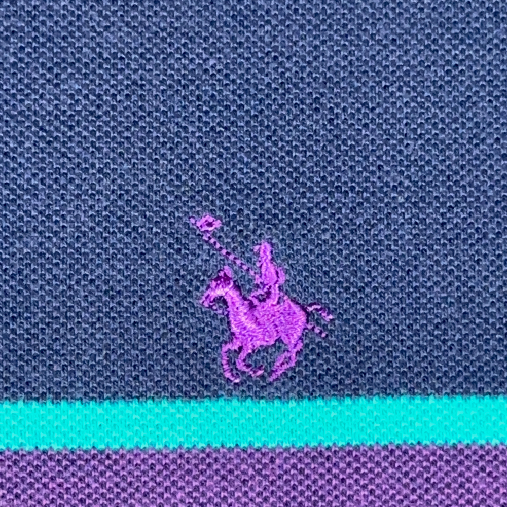 Vintage Rugby Polo Shirt Adult MEDIUM Purple Green Colorblock Stripes Preppy 90s