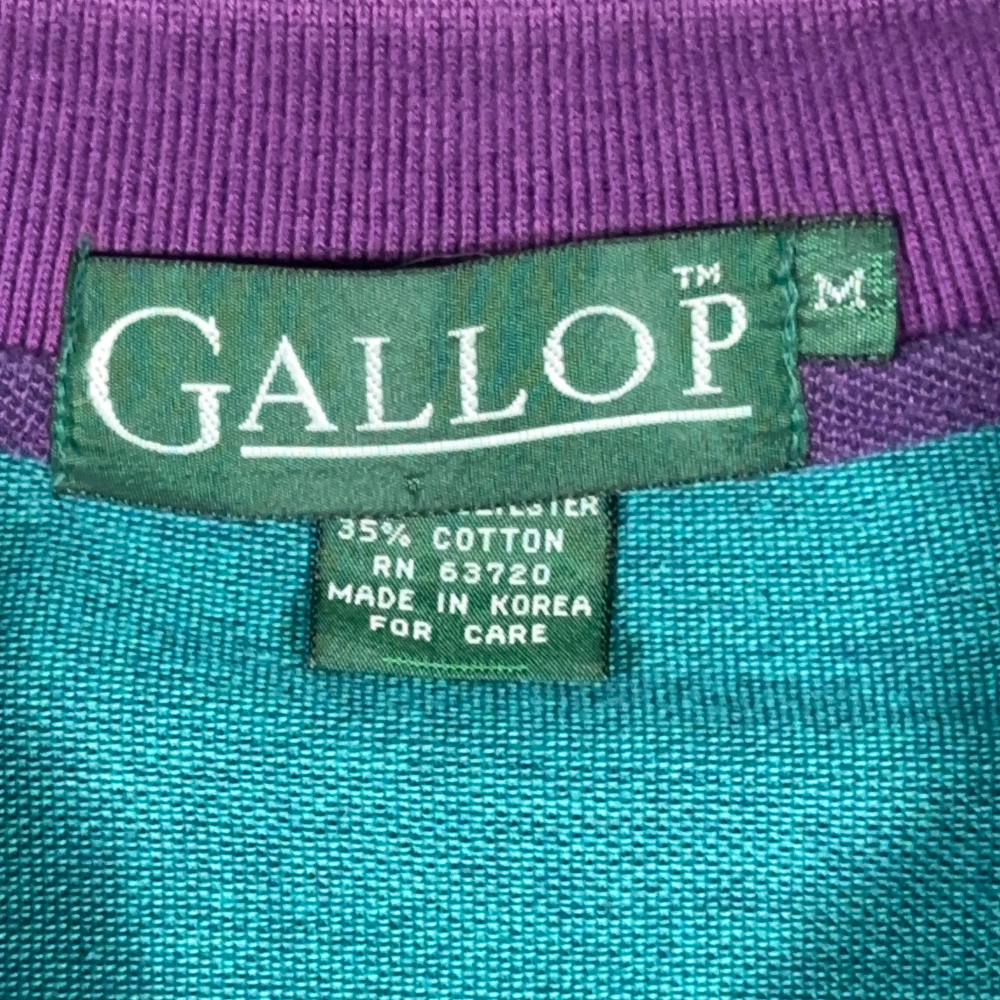 Vintage Rugby Polo Shirt Adult MEDIUM Purple Green Colorblock Stripes Preppy 90s