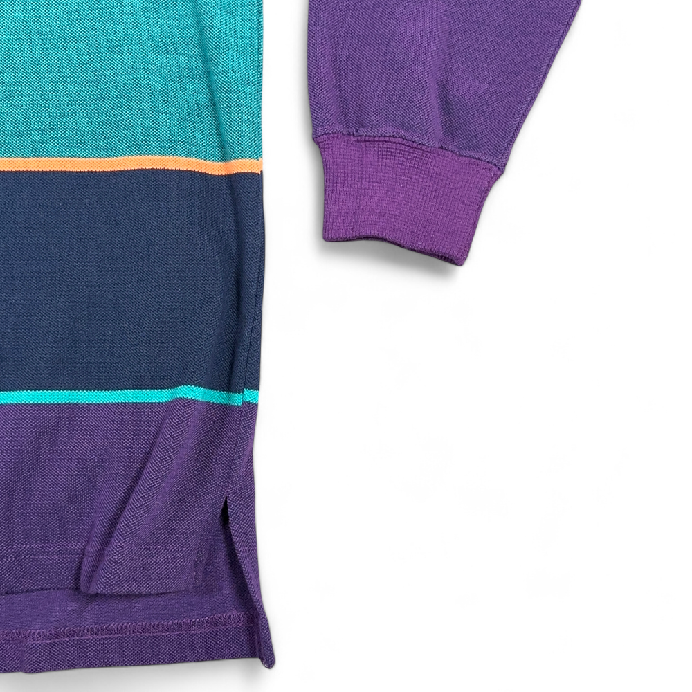 Vintage Rugby Polo Shirt Adult MEDIUM Purple Green Colorblock Stripes Preppy 90s