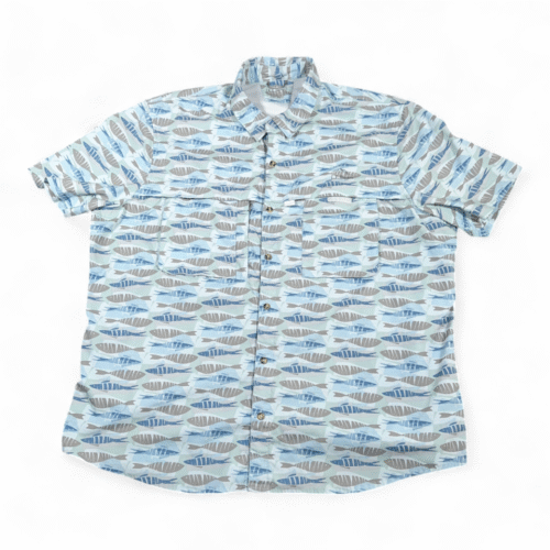 LL Bean Fishing Shirt Adult 2XL Blue Fish Print Allover Outdoor Angler Nylon