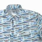 LL Bean Fishing Shirt Adult 2XL Blue Fish Print Allover Outdoor Angler Nylon