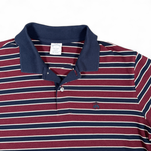 Brooks Brothers Polo Shirt Adult LARGE Blue Red Striped Slim Golden Fleece