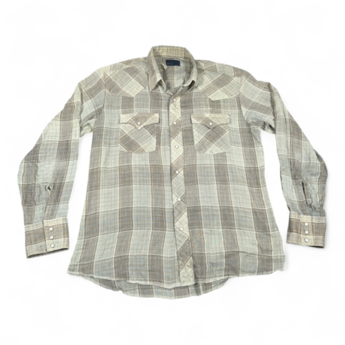 Vintage Wrangler Western Shirt Adult LARGE Brown Plaid Pearl Snap Cowboy USA 70s