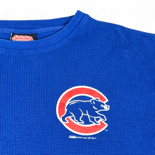 Chicago Cubs Shirt Adult LARGE Blue MLB Baseball Waffle Knit Thermal Long Sleeve