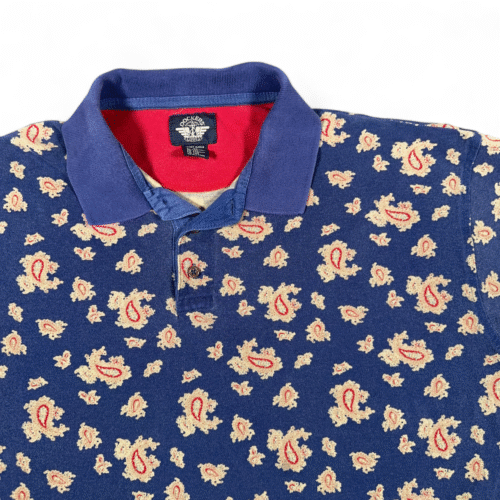 Vintage Dockers Polo Shirt Adult EXTRA LARGE Blue Gold Paisley AllOver Levis 90s