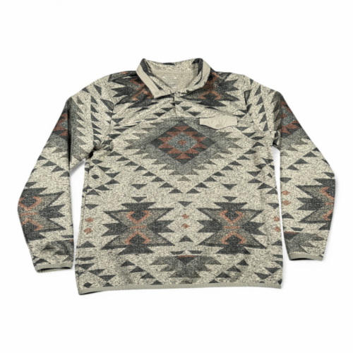 Lucky Brand Sweater Adult 2XL Gray Southwestern Geometric Fleece Pullover Henley