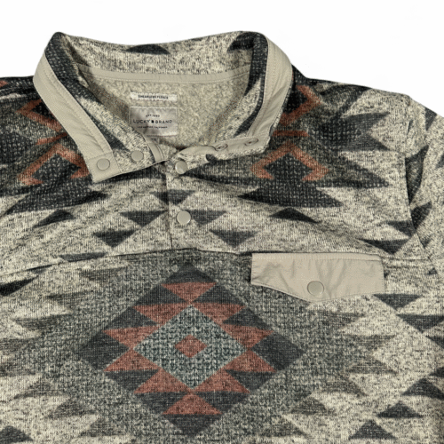 Lucky Brand Sweater Adult 2XL Gray Southwestern Geometric Fleece Pullover Henley