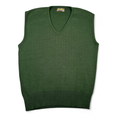 Vintage Sears Sweater Vest Adult SMALL Green Orlon Acrylic Knit V Neck USA 70s