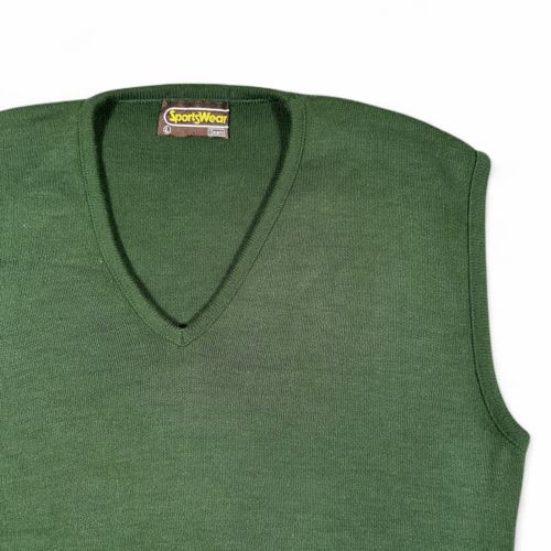 Vintage Sears Sweater Vest Adult SMALL Green Orlon Acrylic Knit V Neck USA 70s