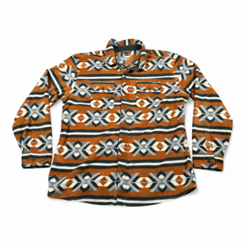 Eddie Bauer Shirt Adult EXTRA LARGE Orange Gray Southwest Aztec Fleece Shacket