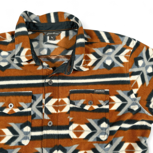 Eddie Bauer Shirt Adult EXTRA LARGE Orange Gray Southwest Aztec Fleece Shacket