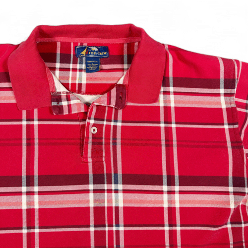 Vintage Ivy Crew Polo Shirt Adult LARGE Red Plaid Sailing Nautical Preppy 90s