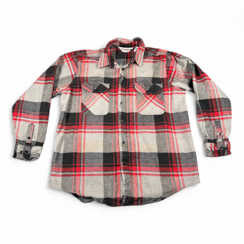 Vintage McGregor Shirt Adult LARGE TALL Gray Plaid Flannel Cotton Workwear 80s