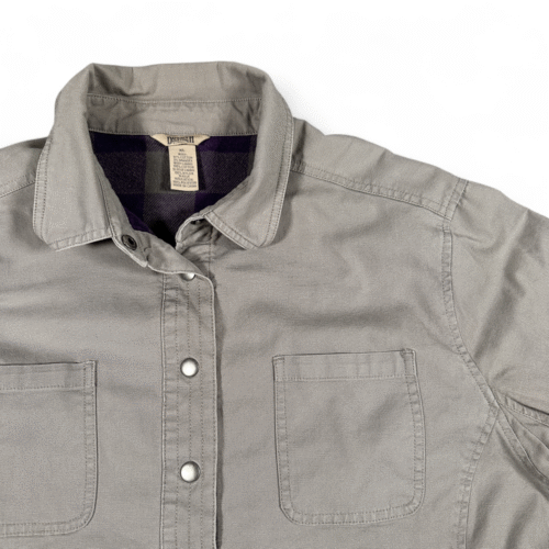 Duluth Trading Jacket Womens EXTRA LARGE Gray Flex Firehose Plaid Lined Workwear
