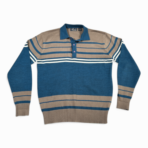 Vintage Sutton Place Polo Shirt Adult MEDIUM Green Brown Striped 80s