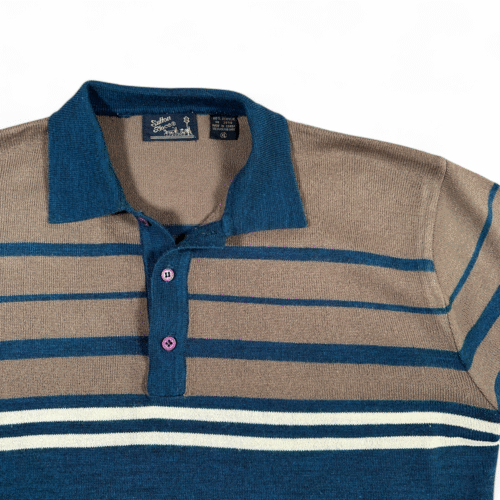 Vintage Sutton Place Polo Shirt Adult MEDIUM Green Brown Striped 80s