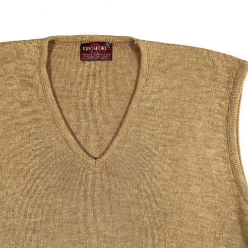 Vintage Kingsport Sweater Vest Adult MEDIUM Brown V Neck Knit USA Made 70s