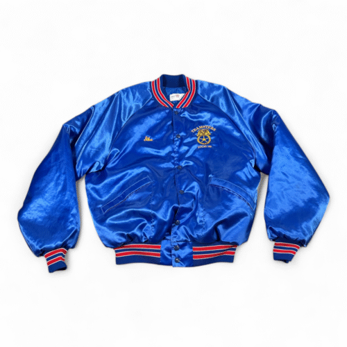 Vintage Teamsters Jacket Adult LARGE Blue King Louie Satin Bomber Union Made 80s