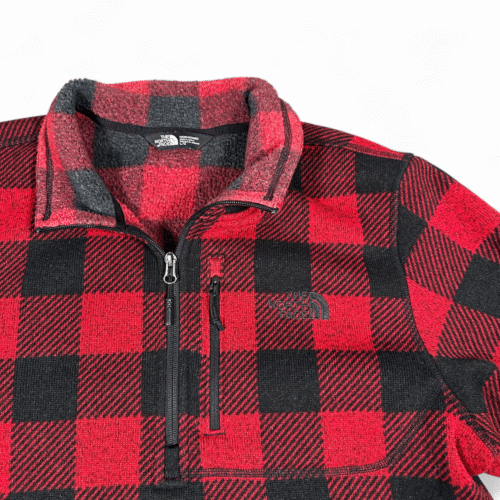 North Face Sweater Adult LARGE Red Black Buffalo Plaid Fleece Pullover