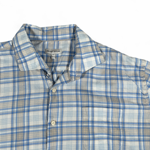 Peter Millar Shirt Adult 2XL Blue Plaid Button Down Preppy Luxury Cotton Casual