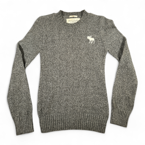 Abercrombie Fitch Sweater Adult Extra SMALL Gray Muscle Fit Moose Logo Y2K