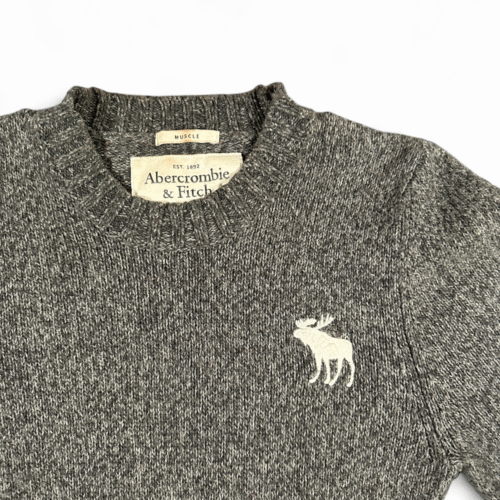 Abercrombie Fitch Sweater Adult Extra SMALL Gray Muscle Fit Moose Logo Y2K