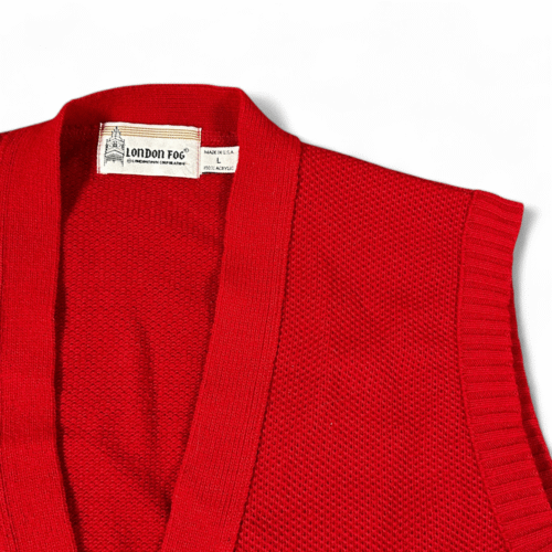 Vintage London Fog Sweater Vest Adult MEDIUM Red Cardigan USA Made Preppy 80s