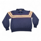Vintage Youngbloods Polo Shirt Adult LARGE Blue Brown Striped Knit Retro 80s