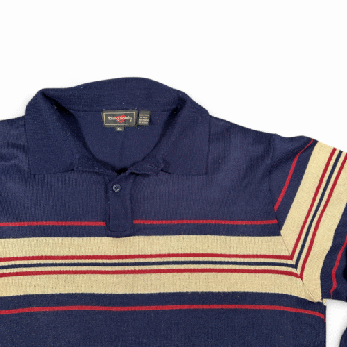 Vintage Youngbloods Polo Shirt Adult LARGE Blue Brown Striped Knit Retro 80s