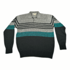 Vintage Colorblock Polo Shirt Adult LARGE Gray Aka Bay Striped Knit Retro 80s