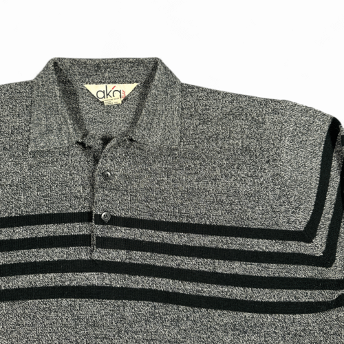 Vintage Colorblock Polo Shirt Adult LARGE Gray Aka Bay Striped Knit Retro 80s