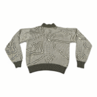 Vintage Boulevard Sweater Adult LARGE TALL Gray Abstract Knit Polo USA Made 80s