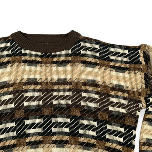 Vintage Sears Sweater Adult LARGE Brown Geometric Abstract Knit Cosby Dad 90s