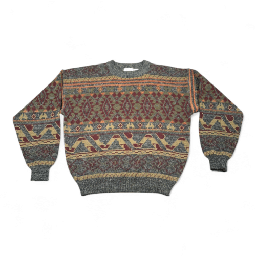 Vintage Sears Sweater Adult EXTRA LARGE Gray Aztec Geometric Tribal Knit Dad 90s