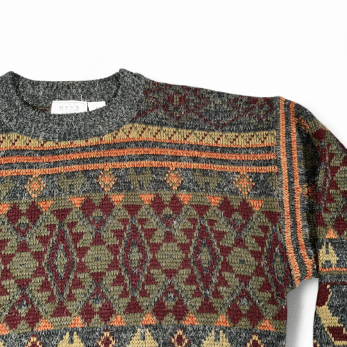 Vintage Sears Sweater Adult EXTRA LARGE Gray Aztec Geometric Tribal Knit Dad 90s