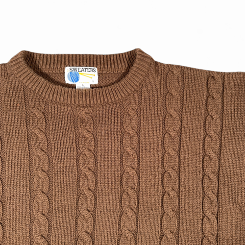 Vintage Kmart Sweater Adult MEDIUM Brown Cable Knit Fisherman Dad Preppy 80s