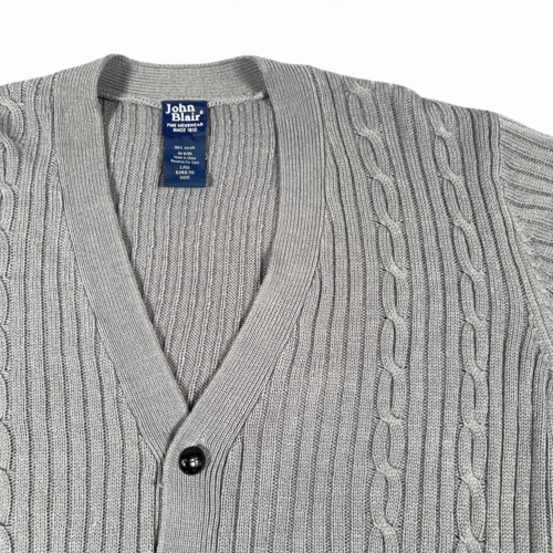 Vintage John Blair Sweater Adult LARGE Gray Cardigan Cable Knit Grandpacore 90s