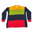 Vintage Jones New York Sweater Womens MEDIUM Blue Colorblock Quarter Zip 90s