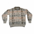 Vintage Brandini Sweater Adult MEDIUM Brown Italian Geometric Knit Polo 90s