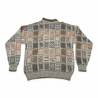 Vintage Brandini Sweater Adult MEDIUM Brown Italian Geometric Knit Polo 90s