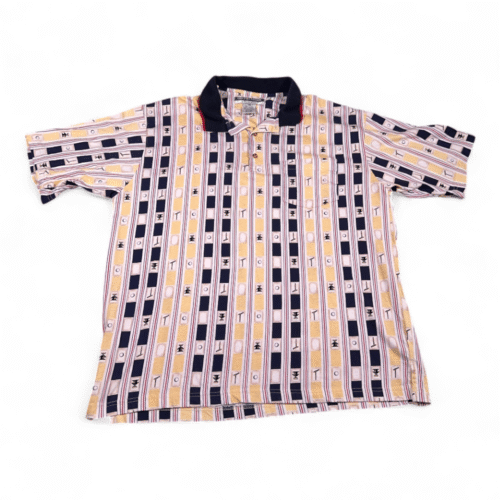 Vintage Munsingwear Polo Shirt Adult LARGE Blue Golf Novelty Print Striped 90s