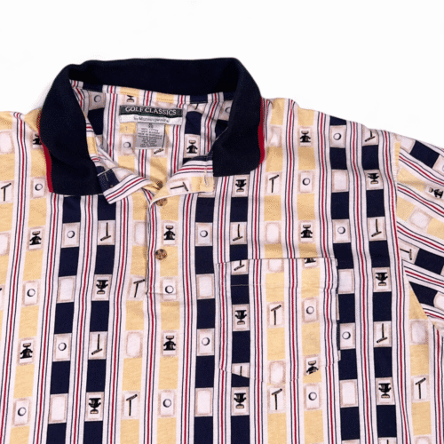 Vintage Munsingwear Polo Shirt Adult LARGE Blue Golf Novelty Print Striped 90s