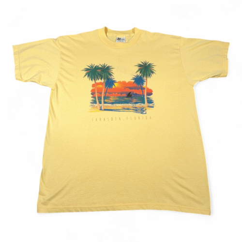 Vintage Florida Shirt Adult EXTRA LARGE Yellow Sarasota Beach Sunset Ocean 90s